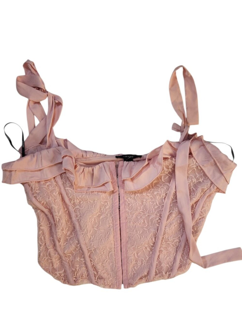 NWT Forever 21 Crop Top Pink Size XL Knit Top Bustier Corset Sleeveless Tie